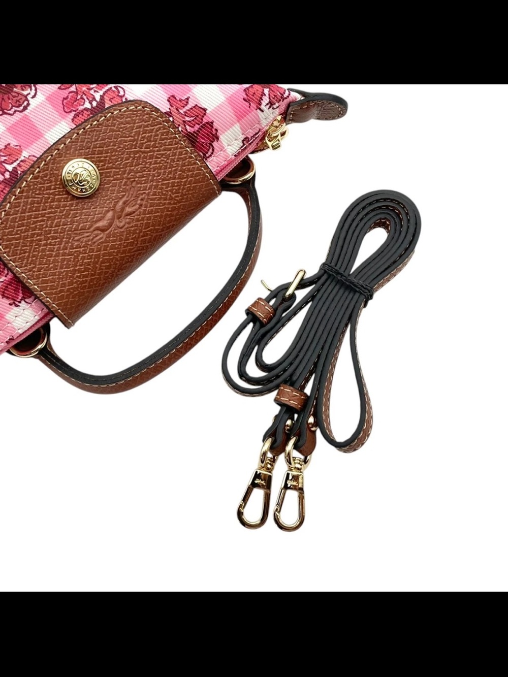 Longchamp XS Le Pliage Artichoke Rose Pink Gingham - Picture 3 of 9